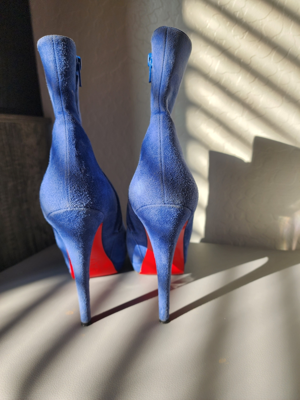 Christian Louboutin Royal Blue Suede Stiletto Ankle Boots - Picture 4 of 7
